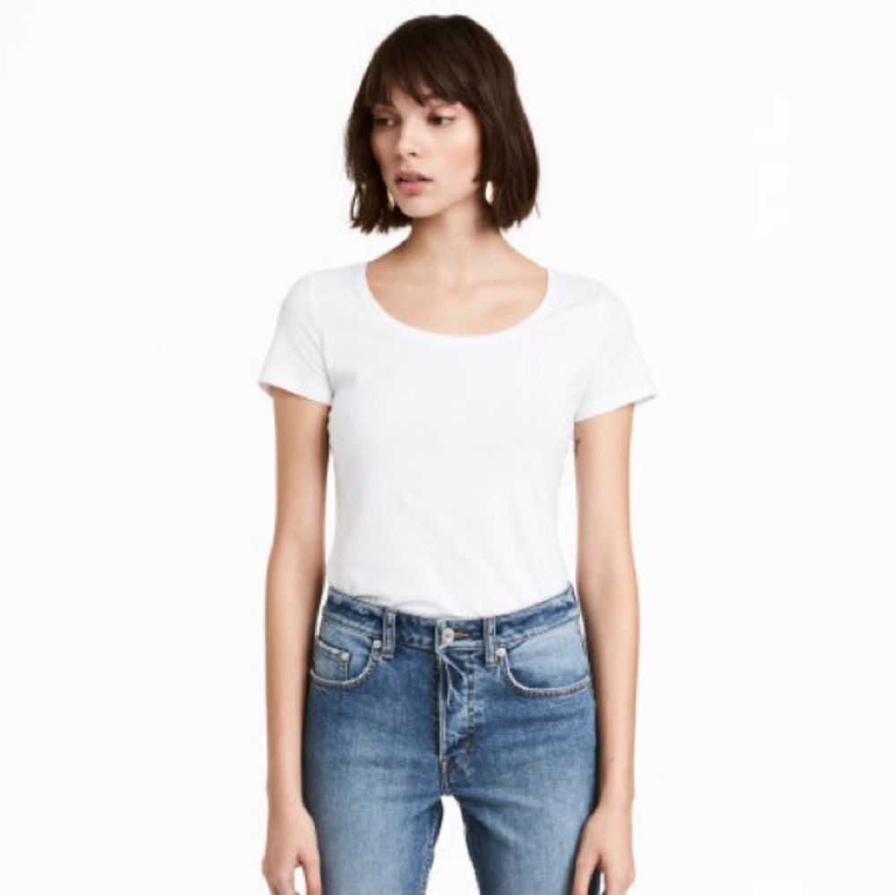EUC H&M SZ SM BASICS PLAIN WHITE SHIRT STRETCHY